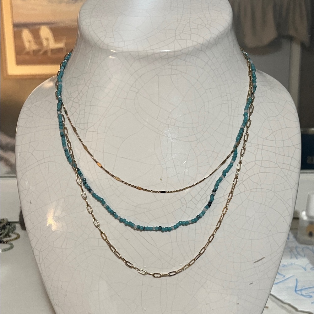 Elegant Gold and Turquoise Layered Necklace